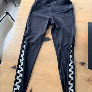 Victoria Secret Sport Black Leggings with Silver Strappy Detail